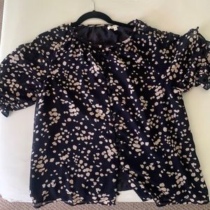 Madewell navy blue dotted top with ruffled sleeves